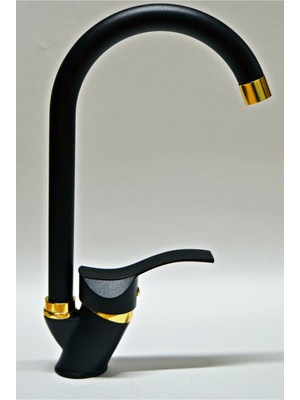 Armilla Armatür Baston Borulu Siyah Gold Mutfak Eviye Musluğu Çeşmesi Bataryası Lüx Tasarım Dalgalı Kol