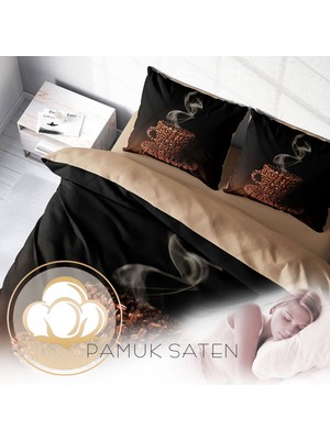 Monohome Sleep Coffee 3D Pamuk Saten Çift Kişilik Nevresim Takımı