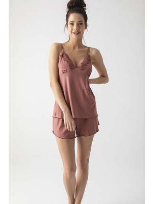 Monamise 19310 Kadın Şort Takım-Kahve