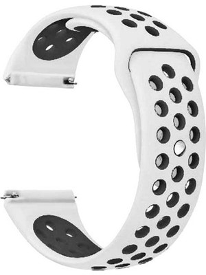 Smcase Google Ticwatch S2 Wear Os Kordon Delikli Çift Renk Silikon Beyaz