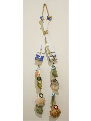 Antioch Artdesign Deniz Kabuklu Termometreli Ahşap Kürek Duvar Bahçe Balkon Süsü Ev Dekor Hediyelik Eşya