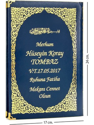 İhvan Online 50 Adet - Isim Baskılı Ciltli Yasin Kitabı - Orta Boy - 176 Sayfa - Lacivert Renk - Dini Hediyelik