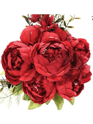Nettenevime Yapay Çiçek Marsilya Gülü Şakayık Erengül Büyük Boy Demet Kırmızı
