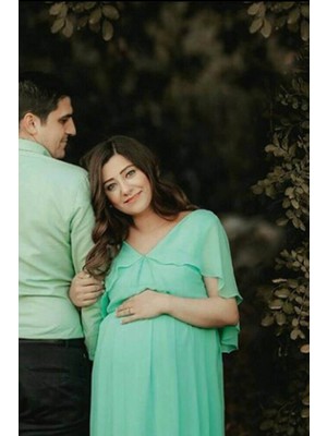 Moda Labio Babyshower Melek Kol Mint Yeşil Hamile Elbisesi