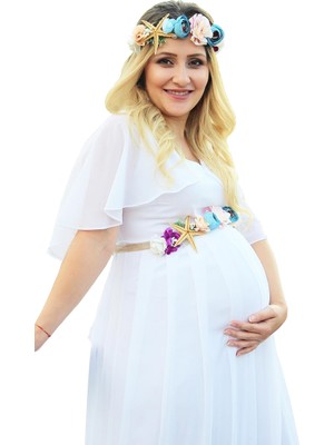 Moda Labio Babyshower Melek Kol Beyaz Hamile Elbisesi
