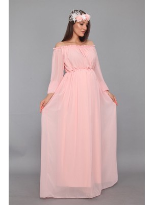 Moda Labio Babyshower Dökümlü Pudra Hamile Elbisesi