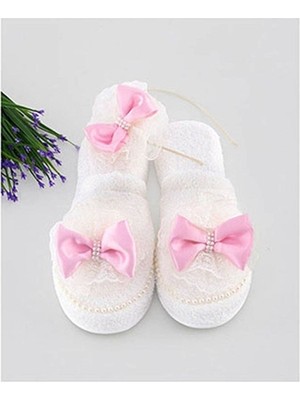 Azebu Fuşya Fiyonklu Lohusa Terlik Taç Seti