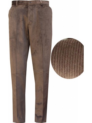 Varetta Erkek Açık Kahve Kışlık Kadife Ince Fitilli Içi Yünlü Yandan Cepli Klasik Kesim Pantolon