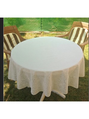 Efem Home Kumaş Görünümlü Dantelli Yuvarlak Pvc Muşamba Masa Örtüsü 150 Cm.