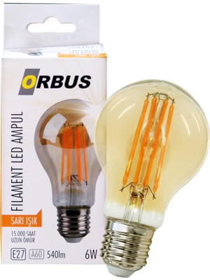 Orbus Dekoratif A60 6W Amber Sarı Işık Rustik LED Ampul 5'li Paket