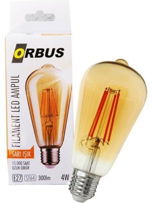 Orbus 4W ST64 Amber Sarı Işık Rustik LED Ampul 10'lu Paket