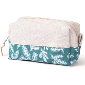 Wolo- Makyaj Çantası  Yeşil - Üzerine Yaprak Desenli Pamuklu