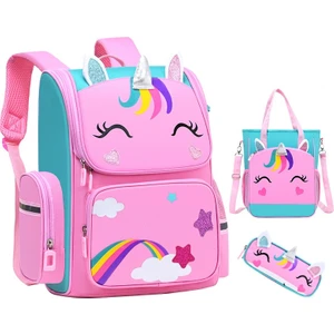 Kız Çocukları İçin Unicorn Detaylı Sırt Çantası Seti - Pembe (Yurt Dışından)