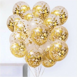 Bal10 Dünyası Gold Konfetili Şeffaf Balon  Seti  10 Adet