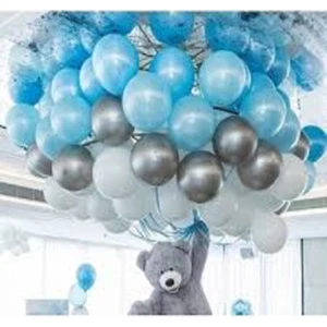 Bal10 Dünyası 100 Adet Mavi Beyaz Gümüş Balon ve 5mt Balon Zinciri