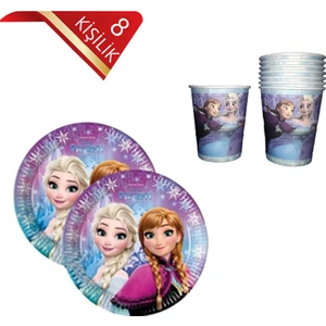 Bal10 Dünyası Frozen Elsa  Doğum Günü Tabak Bardak Seti 8 Kişilik