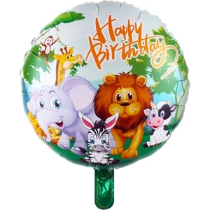 Süsle Bebek ve Parti Safari Sevimli Hayvanlar, Happy Birthday Folyo Balon - 43 cm