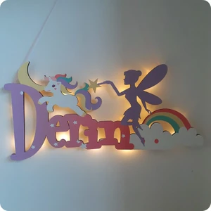 Deniz Tasarım Işıklı Unicorn & Bulut & Ay & Gökkuşağı Temalı Duvar ve Kapı Süsü