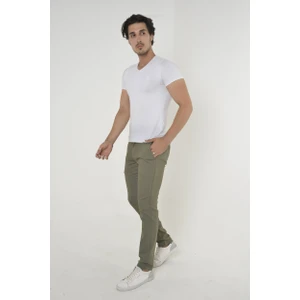 Erkek Slim Fit Dar Kesim Örgü Kumaş Yan Cep Koton Chino Pantolon