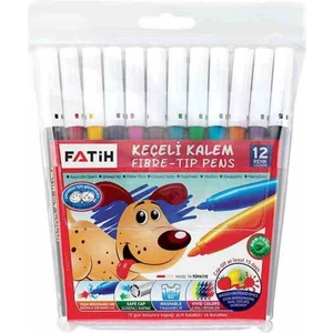 Keçeli Kalem 12 Renk Plastik Kutu Fatih 12 Renk Keçeli Kalem Tam Boy Plastik Kutu