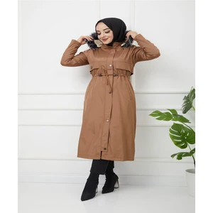 Water Prof Kadın Kışlık Mont Taba Renk İç Kürklü Uzun Suya Dayanıklı Model