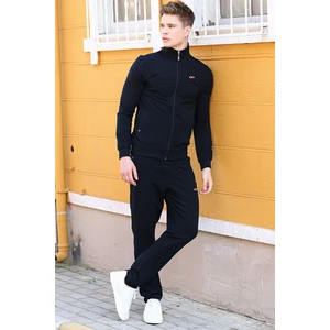 Tommy Life Lacivert Erkek Dik Yaka Fermuarlı Slim Fit Klasik Paça Eşofman Takımı-85072