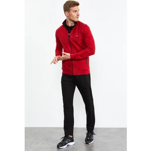 Tommy Life Kırmızı-Siyah Erkek Dik Yaka Fermuarlı Standart Kalıp Klasik Paça Eşofman Takımı-85152