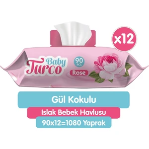 Baby Turco Gül Kokulu Islak Bebek Havlusu 12 x 90