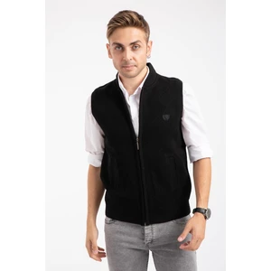 Erkek Orta Yaş ve Üzeri Triko Örgü Akrilik Kışlık Baba Fermuarlı Yelek 2073-Siyah