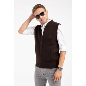 Erkek Orta Yaş ve Üzeri Triko Örgü Akrilik Kışlık Baba Fermuarlı Yelek 2073-Kahve Rengi