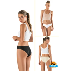3 Renk Lazer Kesim Kadın Slip Külot Siyah-Beyaz-Ten Iz Yapmaz Toparlayıcı Slikonlu