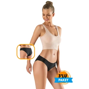 3'lü Lazer Kesim Kadın Slip Külot Iz Yapmaz Toparlayıcı Siyah Slikonlu