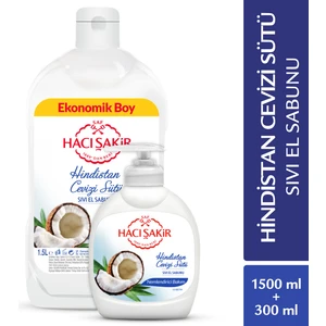 Hacı Şakir Hindistan Cevizi Sütü Nemlendirici Sıvı El Sabunu 1500 ml + 300 ml Ekonomik Boy