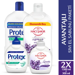 Hacı Şakir & Protex Avantajlı Sıvı El Sabunu Paketi 1500 ml + 300 ml x 2 Adet