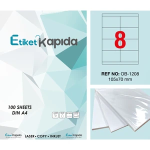 Etiket Kapıda A4 Yapışkanlı Hazır Etiket  Laser Etiket 105 x 70 mm   100 Sayfa  800 Etiket