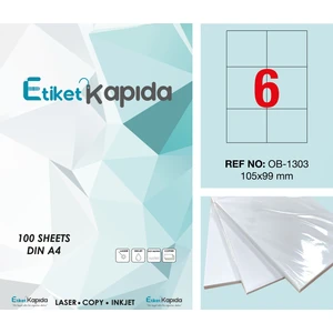 Etiket Kapıda A4 Yapışkanlı Hazır Etiket  Laser Etiket 105 x 99 mm   100 Sayfa  600 Etiket