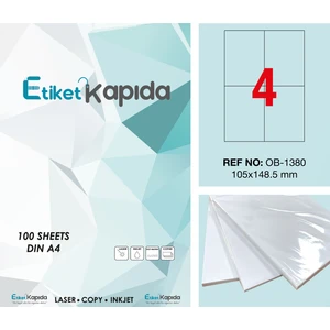 Etiket Kapıda A4 Yapışkanlı Hazır Etiket  Laser Etiket 105 x 148,5 mm   100 Sayfa  400 Etiket