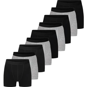 Siyah Gri Erkek 9'lu Paket Pamuklu Boxer