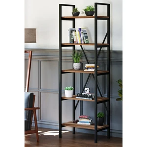 Metal Ayaklı 5 Raflı Kitaplık - 60x180cm - Ceviz