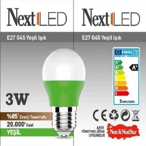Nextled YE-E27Y-3WGRN E27 G45 Yeşil LED