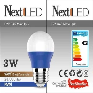 Nextled YE-E27Y-3WBLU E27 G45 Mavi LED