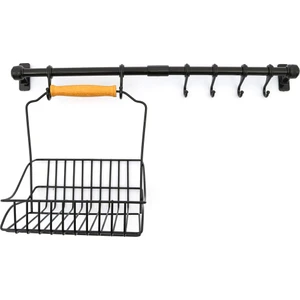 Ferforje Sepet 20X20 + Duvar Rayı 6 Kancalı Askılık Siyah 50CM