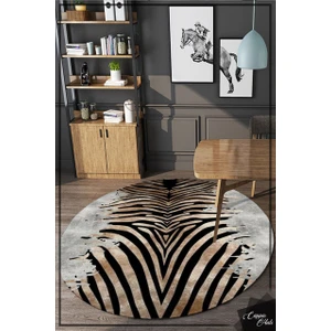 Cappio Halı  Zebra Desenli Yuvarlak Halı (Makinede Yıkanabilir)