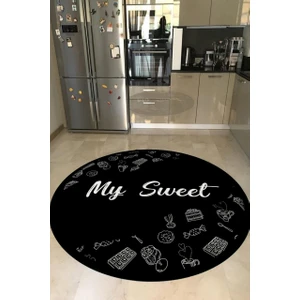 Cappio Halı  My Sweet Yazılı Yuvarlak Mutfak Halısı (Makinede Yıkanabilir)