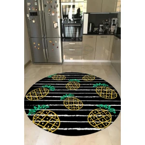 Cappio Halı  Ananas Desenli Yuvarlak Mutfak Halısı (Makinede Yıkanabilir)