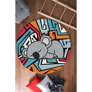 Cappio Halı  Graffiti Koala Desenli Yuvarlak Halı (Makinede Yıkanabilir)