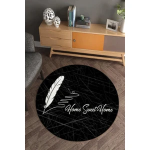 Cappio Halı  Tüy Desenli Home Sweet Home Yazılı Yuvarlak Halı (Makinede Yıkanabilir)