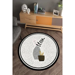 Cappio Halı Benekli Saksı Desenli Yuvarlak Halı (Makinede Yıkanabilir)