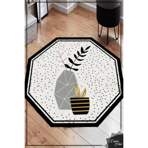 Cappio Halı Benekli Saksı Desenli Sekizgen Yuvarlak Halı (Makinede Yıkanabilir)