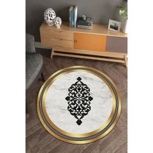 Cappio Halı Gold Çerçeveli Mermer Zeminli Yuvarlak Halı (Makinede Yıkanabilir)
